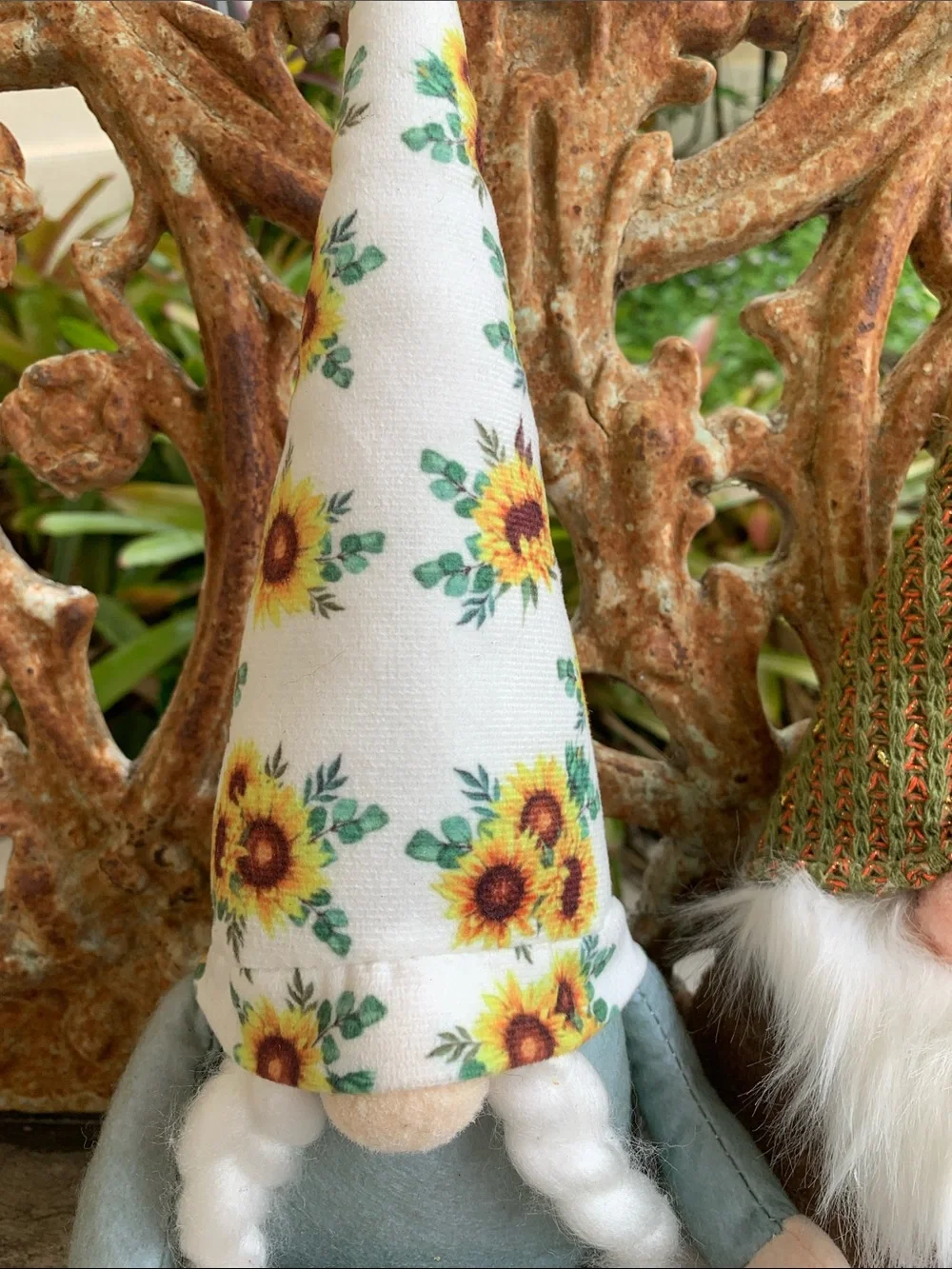 Sunflower Gnome Holding “You are my Sunshine” Sign and Brown Gnome